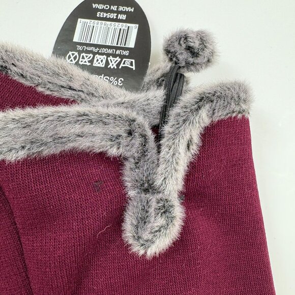 Gloves - Ladies - Maroon/ Cranberry Fleece Gloves - W/ Faux Fur- NWT- Various SZ - Picture 4 of 8